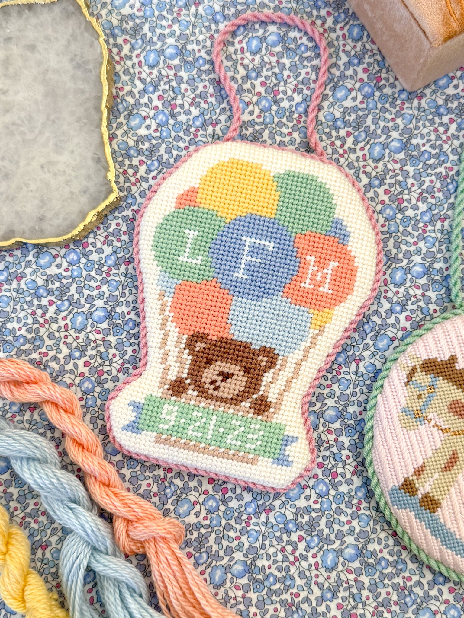 Hot Air Balloon Bear Needlepoint Canvas & Alphabet Chart – Coco