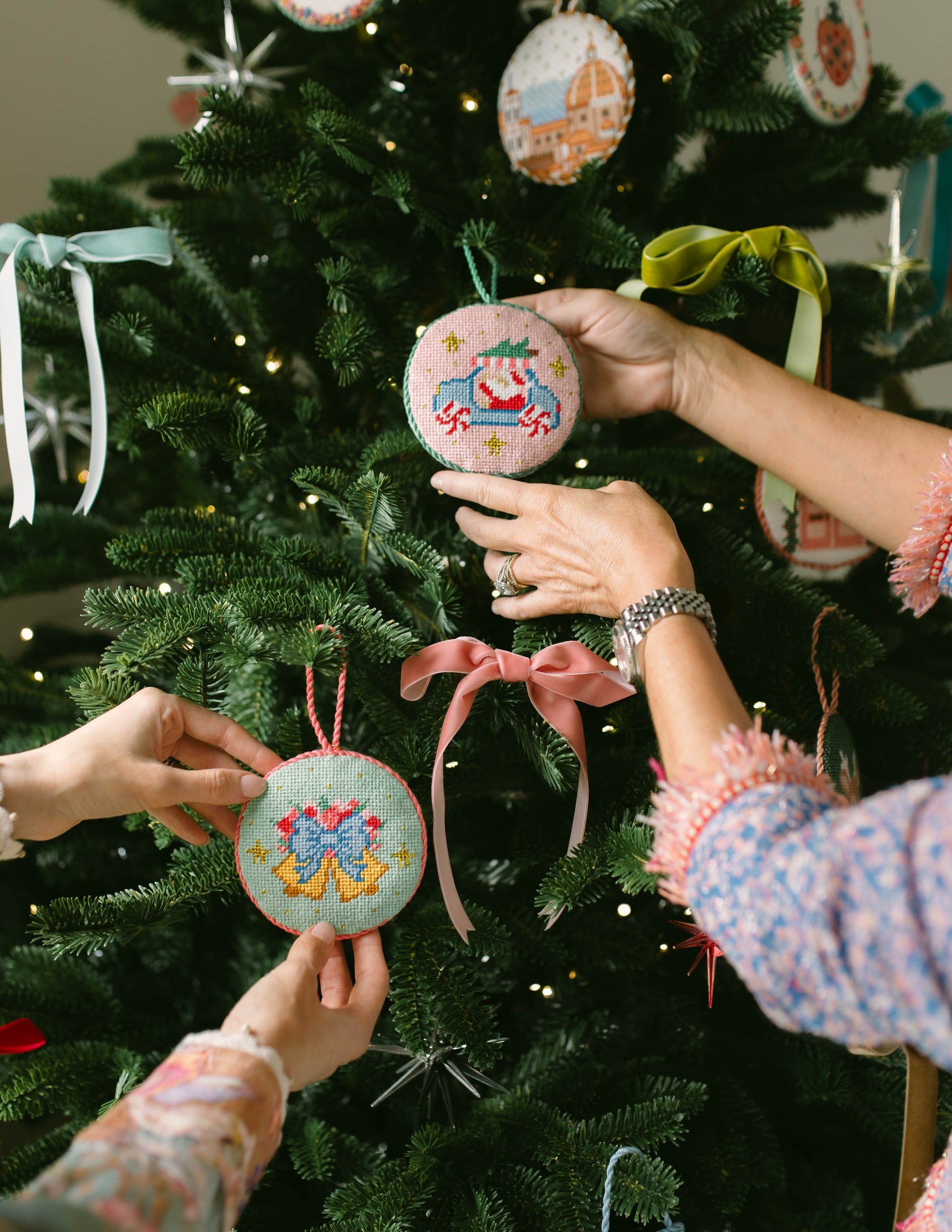 Coco Frank x Calder Clark Floral Bells (Finished Needlepoint Ornament)