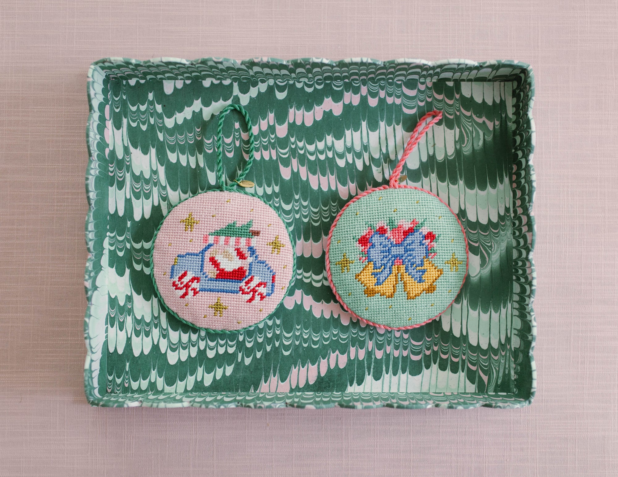 Coco Frank x Calder Clark Floral Bells (Finished Needlepoint Ornament)
