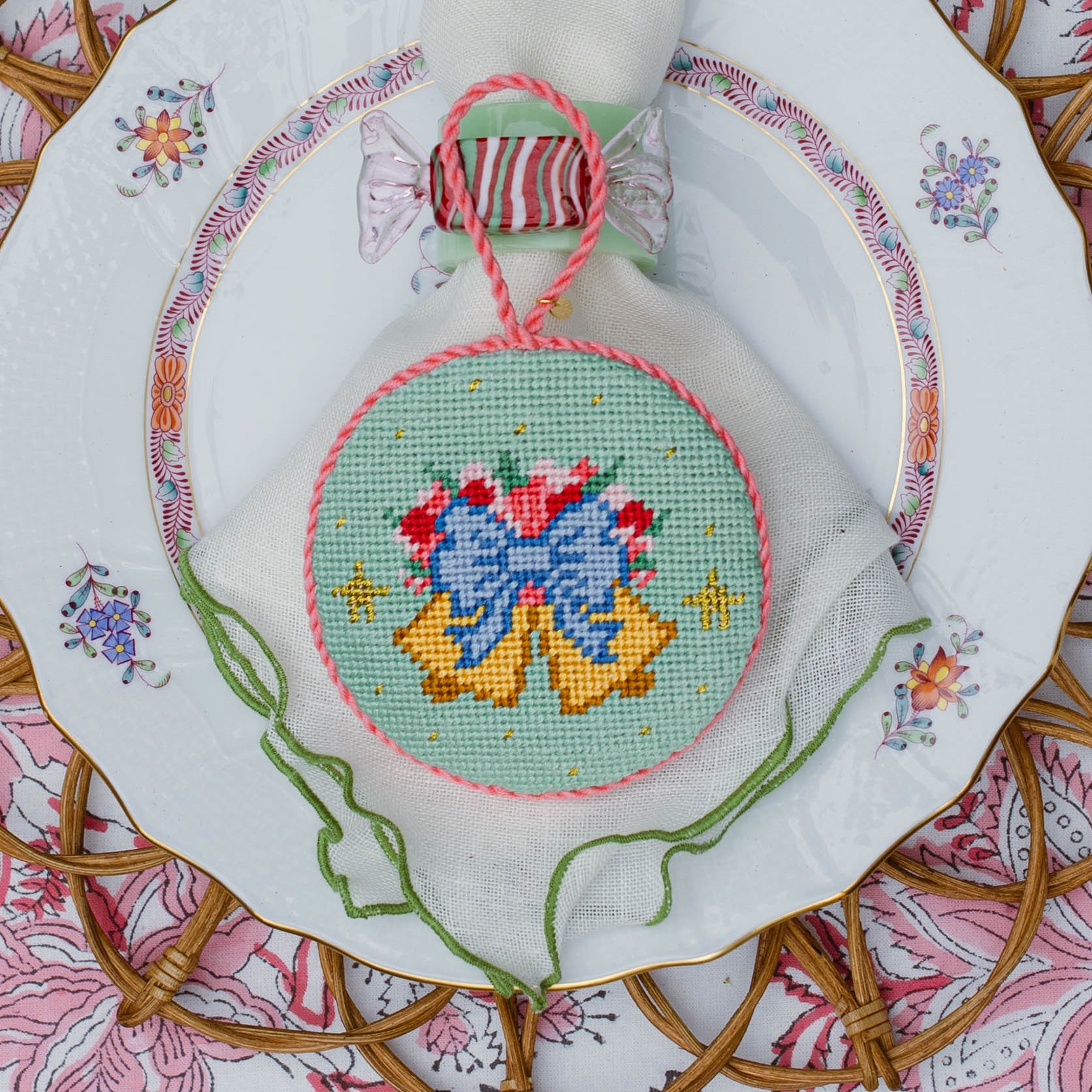 Coco Frank x Calder Clark Floral Bells (Finished Needlepoint Ornament)