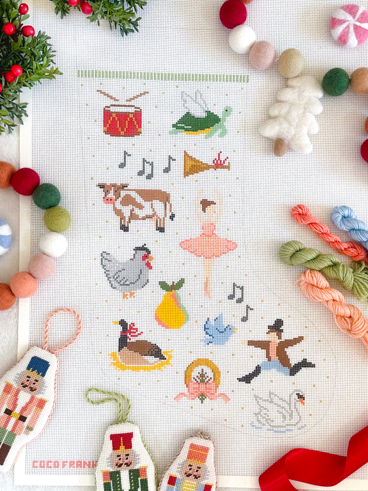 12 Days of Christmas Stocking Needlepoint Canvas – Coco Frank Studio