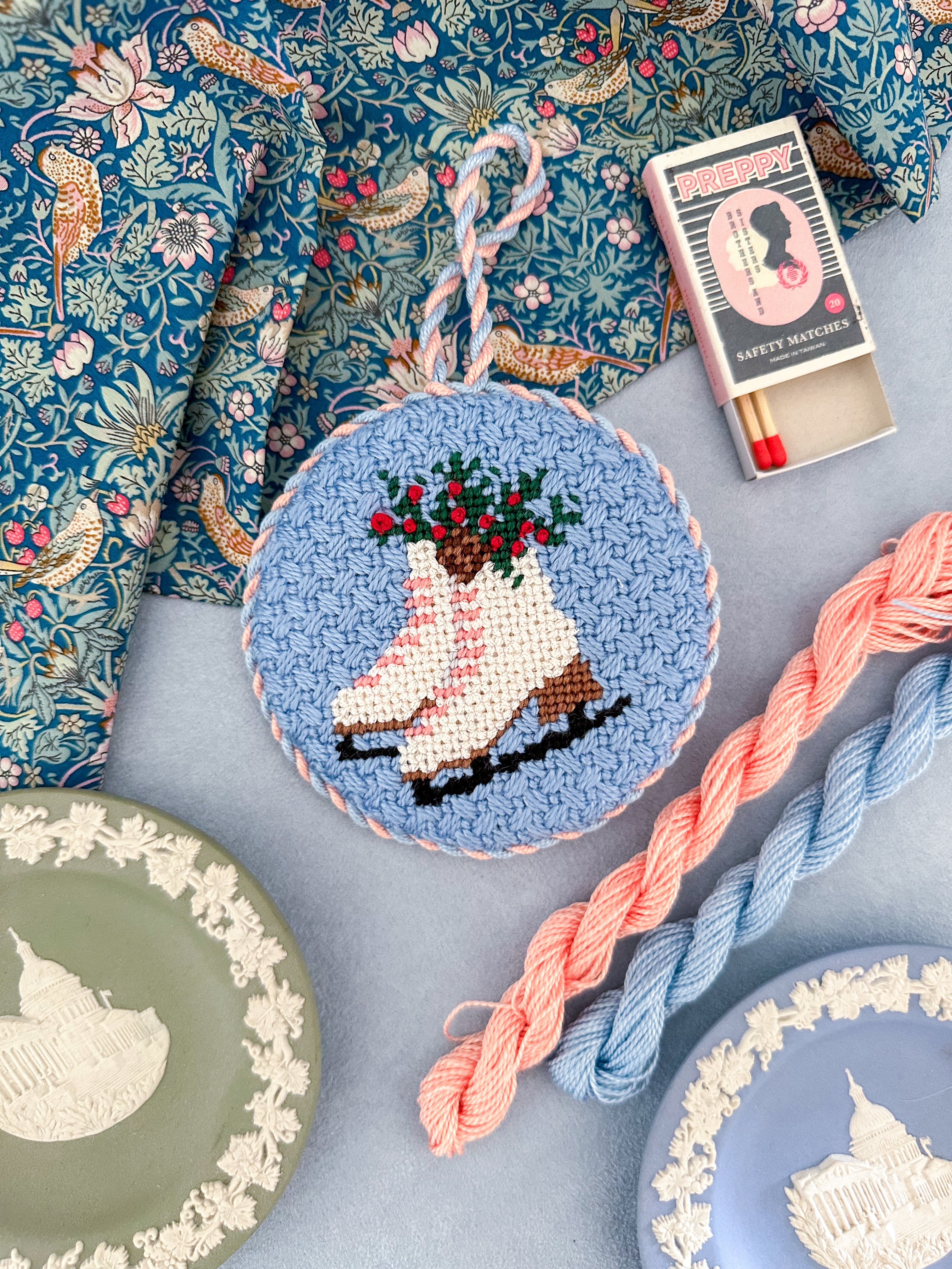 Ice Skates Round Needlepoint Canvas Kit – Coco Frank Studio
