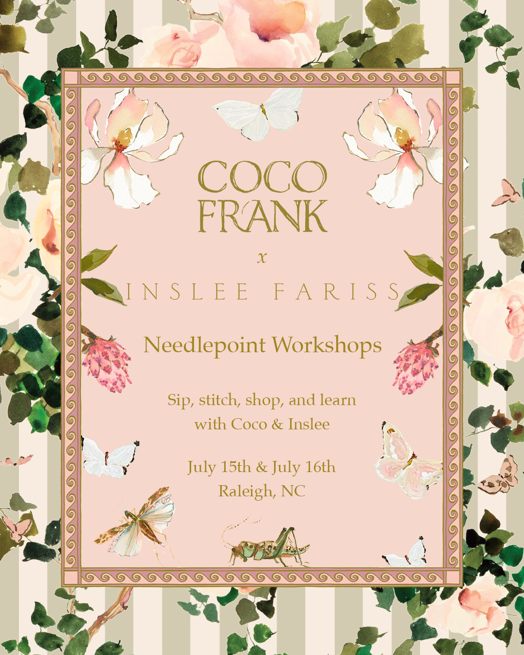 Coco Frank x Inslee Fariss 2026 Needlepoint Workshop in Raleigh, NC