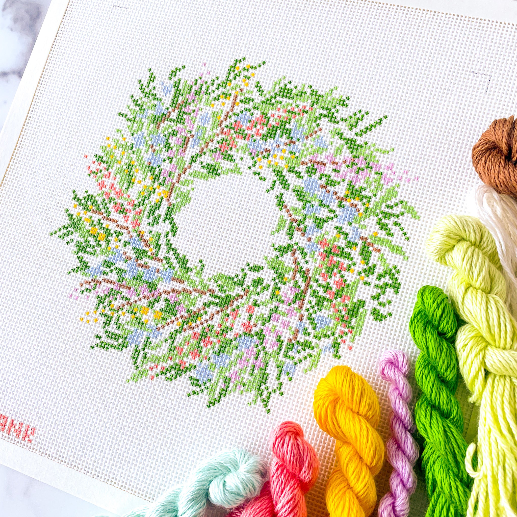 Floral Wreath Needlepoint Canvas Kit – Coco Frank Studio